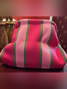 Emmafy Striped Fuchsia Pink & Green striped Women’s Clutch Bag-medium-large size